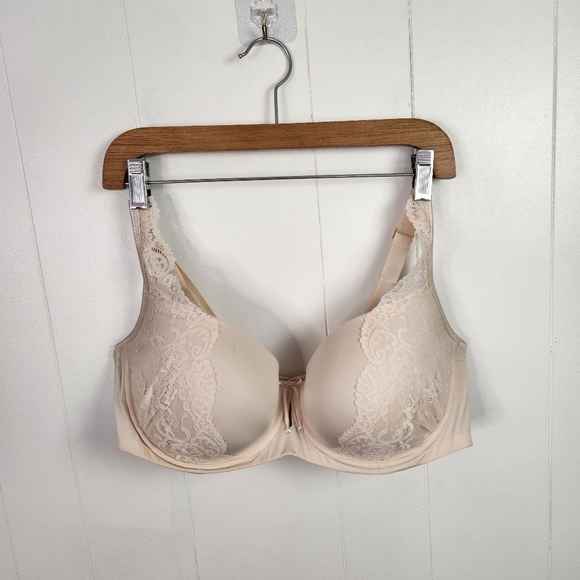 Ashley Graham Diva Demi Cup Underwire Bra Beige Lace Lightly Lined 38DDD 38F - Picture 2 of 10